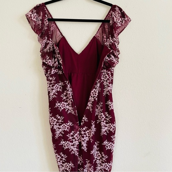 Wayf Red Plunge Neck Maxi Dress with Flutter Sleeves - Picture 8 of 15